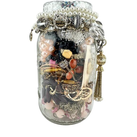 2lb 3oz Jewelry Jar Vintage to Modern Necklaces Bracelets Earrings Mixed Lot - Picture 2 of 9